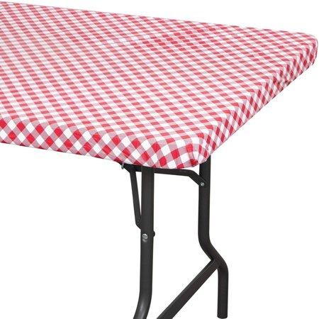 CREATIVE CONVERTING Red and White Gingham Rectangular Stay Put Plastic Tablecloth, 96"x30", 12PK 349751